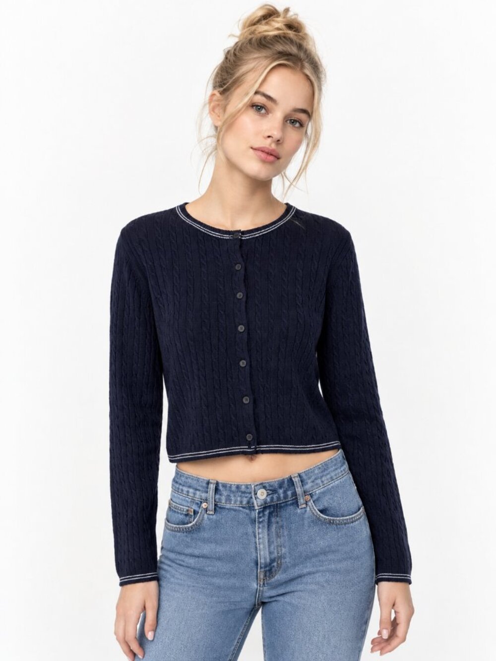 2/$30 H&M DIVIDED Cable Knit Cardigan Navy XS #A3895